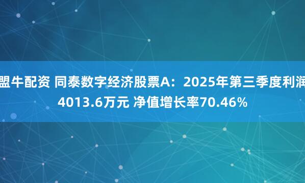 盟牛配资 同泰数字经济股票A：2025年第三季度利润4013.6万元 净值增长率70.46%